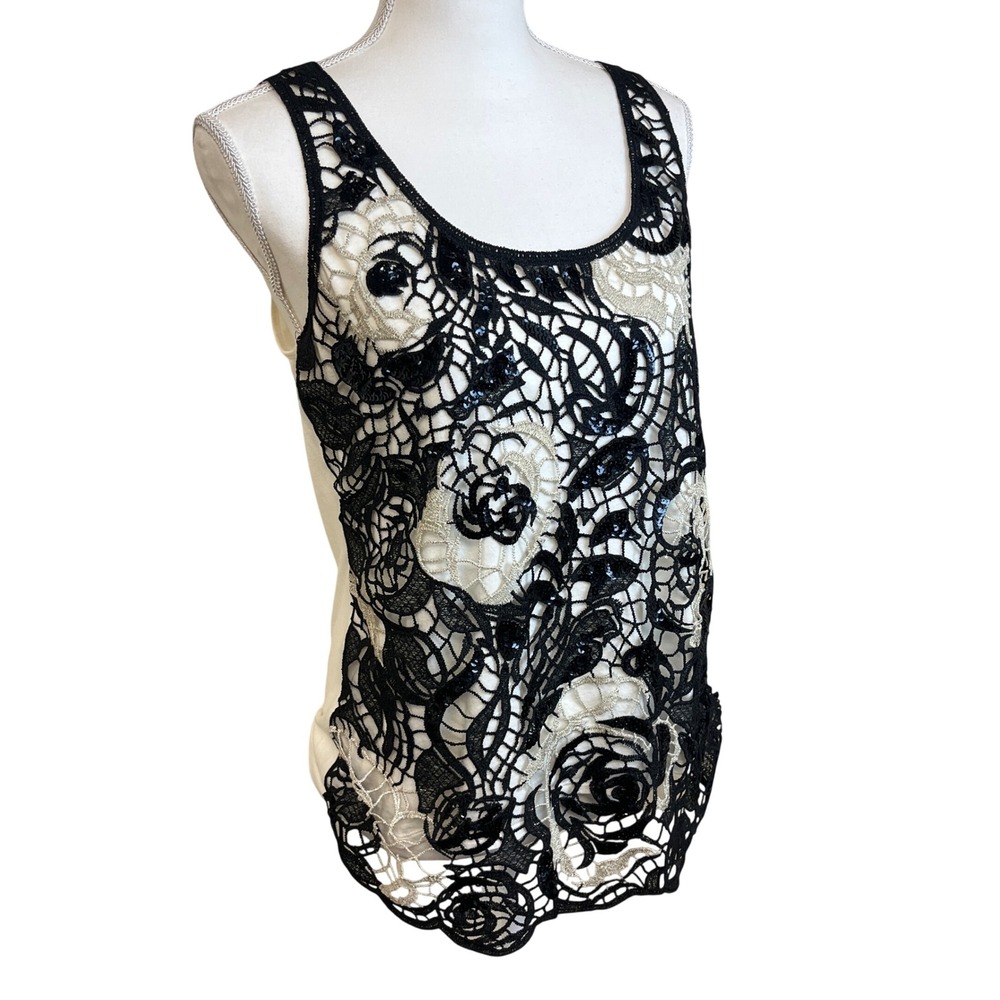 EXPRESS Y2K Black‎ Lace Floral Sequin Tank Top M Camisole Glam Party Date Night